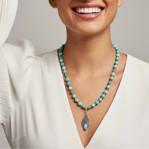 Handmade Turquoise Bead Feather Necklace